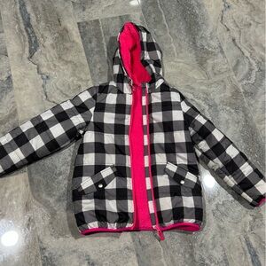 Carter's Black and White Checkered Puffer Jacket with Pink Lining